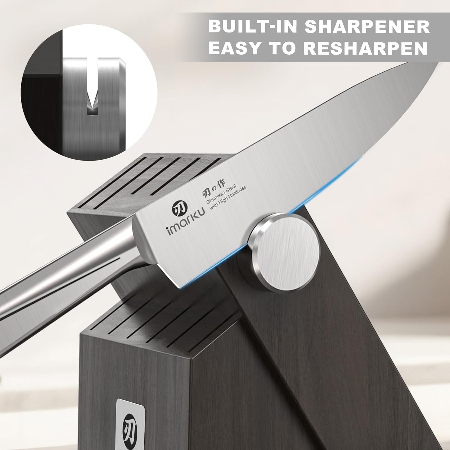 imarku Japanese High Carbon Stainless Steel Knife Set with Block, Precision-Forged Gyutou Kitchen Knives with Built-in Sharpener, Ultra-Sharp 10–15° Edge, Ergonomic Non-Slip Handle, Dishwasher Safe thumbnail