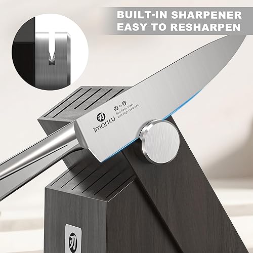 Miniatura 6 de imarku Juego de cuchillos japoneses de acero inoxidable de alto carbono con bloque, cuchillos de cocina Gyutou forjados con precisión con afilador