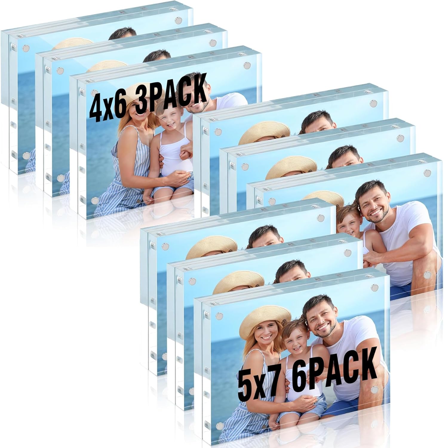HOUSE DAY 3 Pack Magnetic 4 x 6 Picture Frame + 6 Pack Magnetic 5 x 7 Picture Frame
