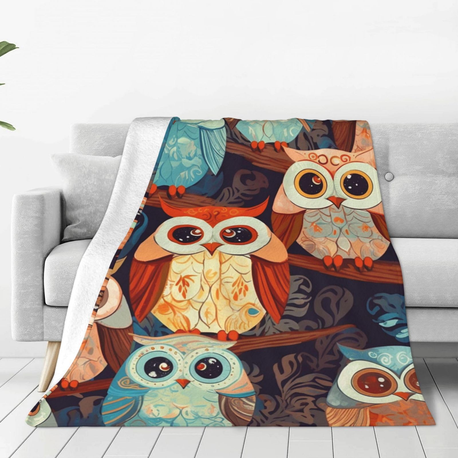 KLOPH Anime Owl Throw Blanket 60"x50" Flannel Fluffy Warm Blanket for Couch, Reversible Plush Blankets for Bed, Comfy Fuzzy Blanket for Sofa, Plush Lightweight-Blankets for All Season