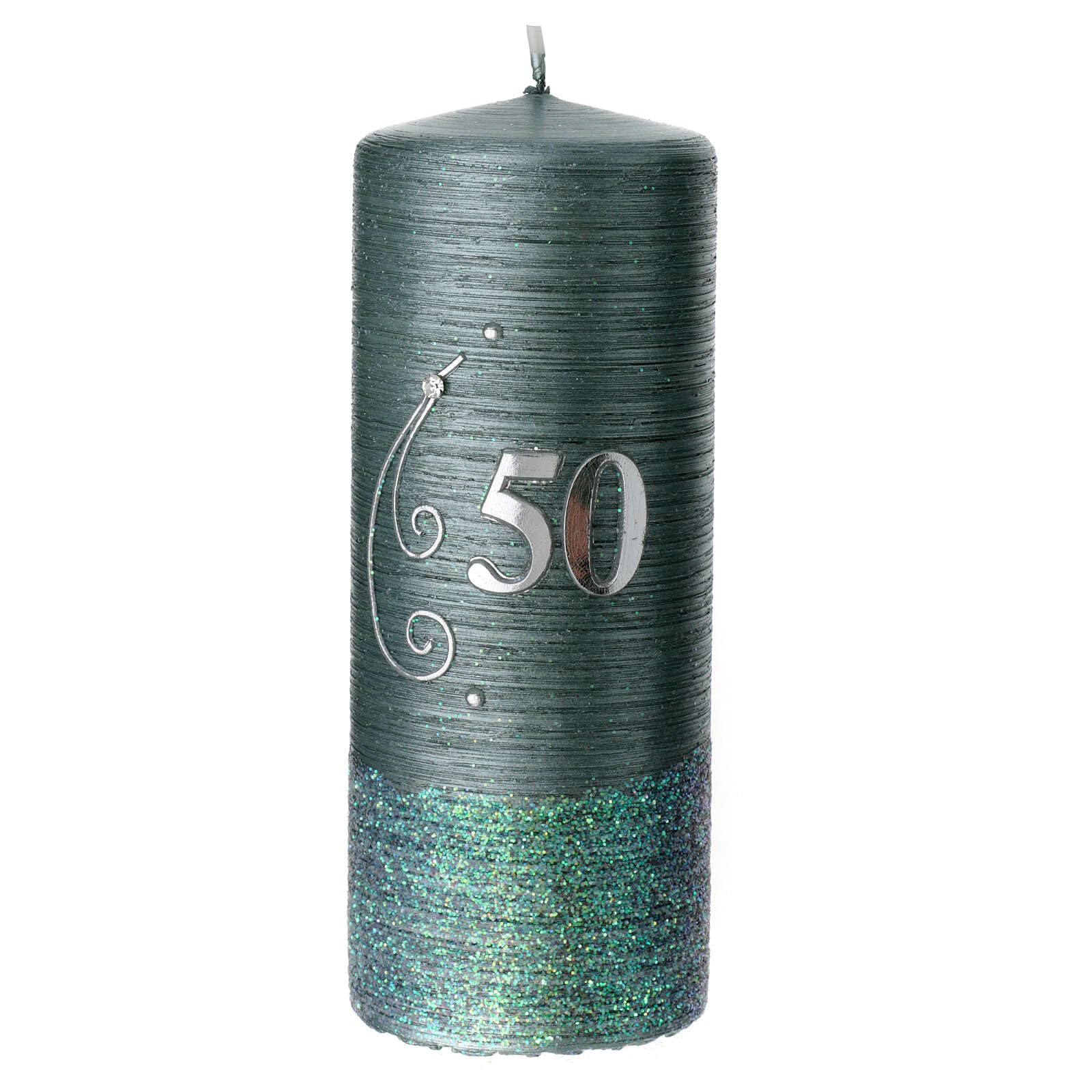 Green Satin Candle, Silver 50, 150x60 mm
