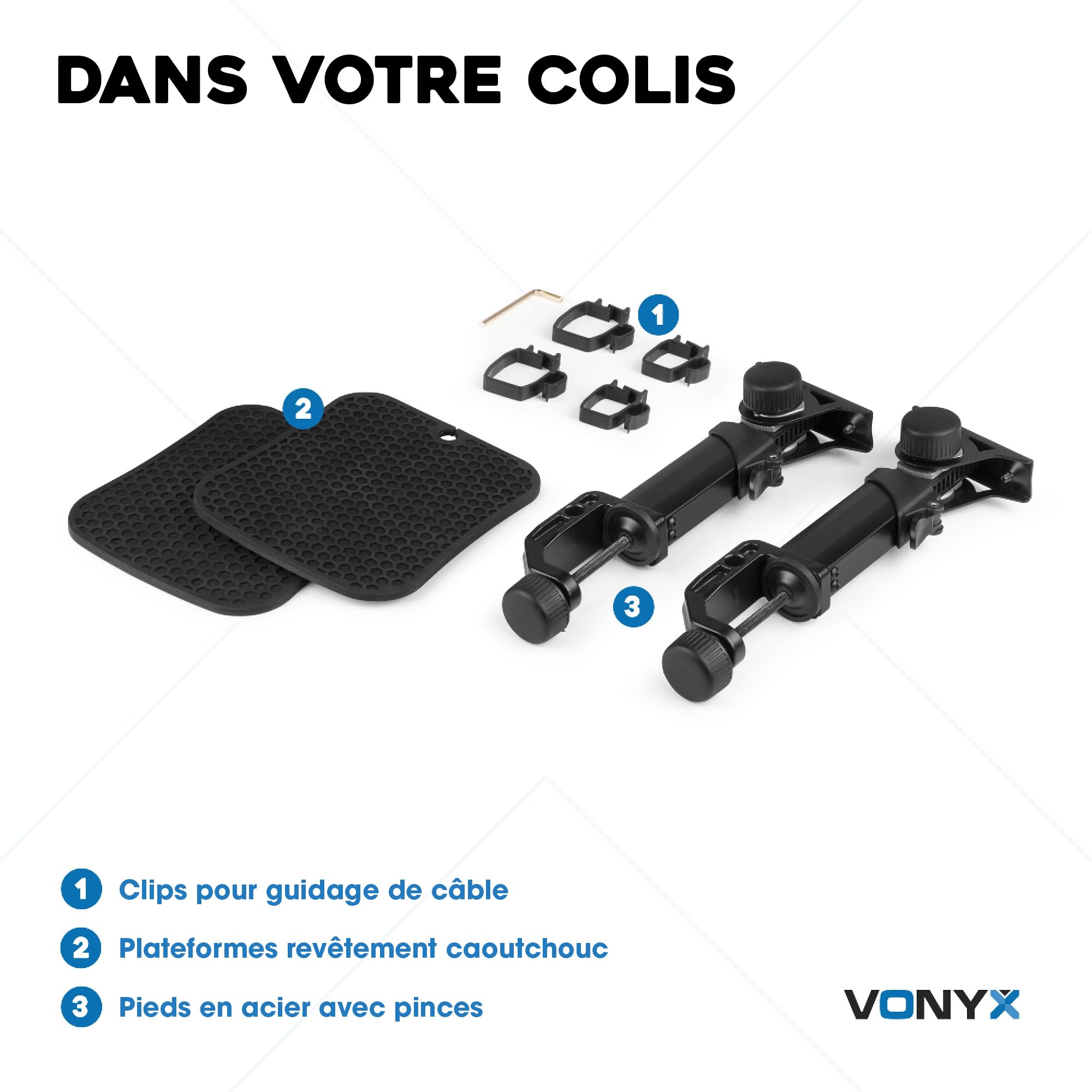 VONYX SMS32 Supports Enceintes de Monitoring avec Crochet - Hauteur Réglable 23-29,5 cm, Enceinte 8'', Antidérapant, Charge Maxi 15kg, Idéal pour Optimiser la Projection du Son et de l'Écoute