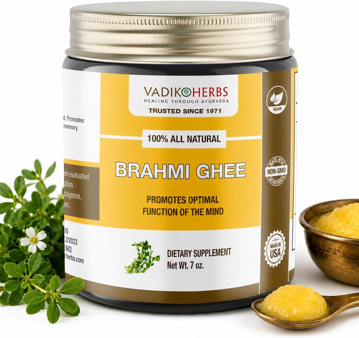 Brahmi Ghee (Herbal medicated ghee) by Vadik Herbs | Premium potency herb in a natural, fresh ghee base ~ Made in the USA every week