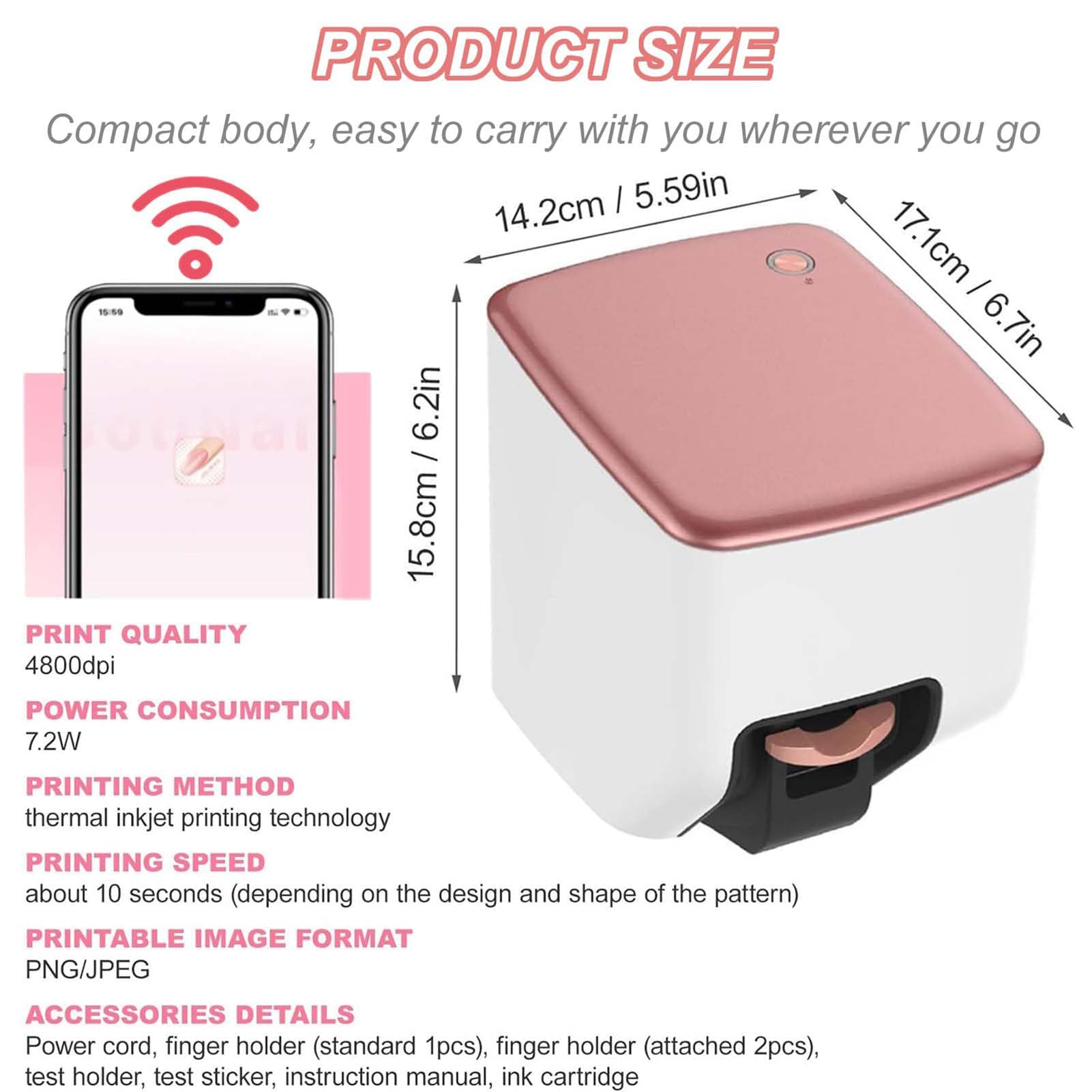 Przenośna inteligentna drukarka do zdobienia paznokci, inteligentna automatyczna drukarka do paznokci 3D, rozpoznawanie twarzy paznokci, obsługa Wifi/DIY, malowanie HD, obsługa telefonu komórkowego