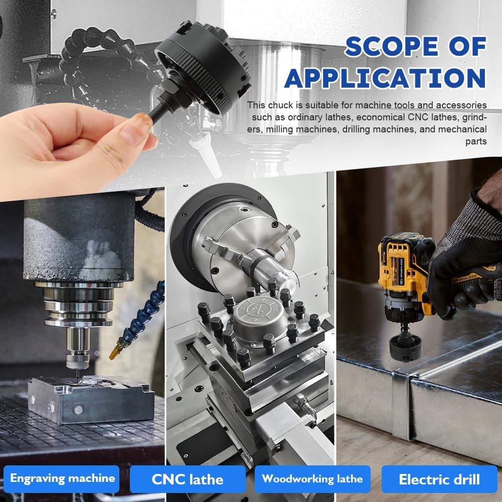 Mini Lathe Chuck Set, 3 Jaws Self-Centering Lathe Chucks, Z011 Extension Three Jaw Chucks and Connecting Rod Set, Electric Drill Chuck(COLOR:black)