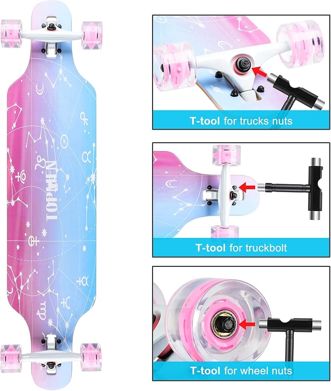 CLYCTIP Longboard Skateboard 8 rétegű juhar kezdőknek felnőtteknek cruiser
