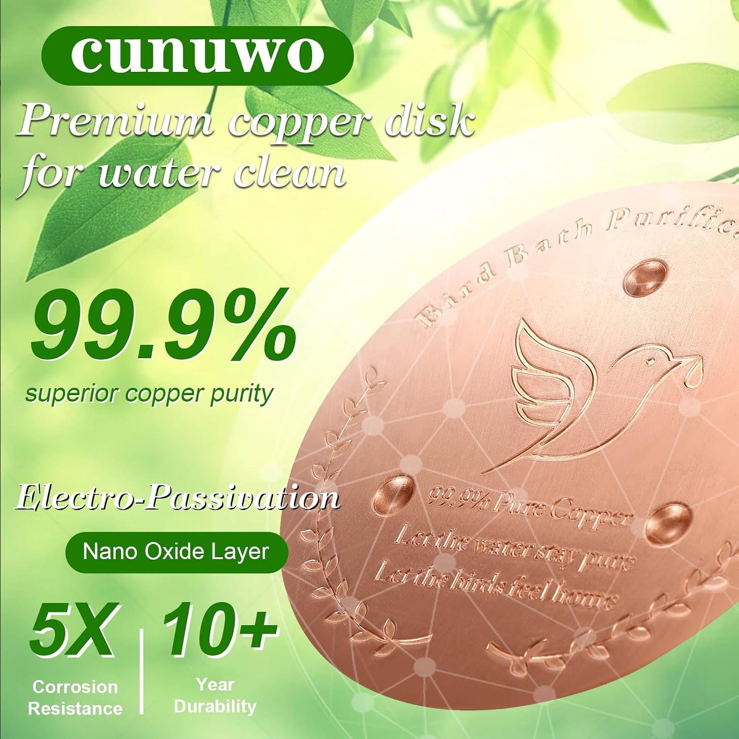 2 Pack Bird Bath Copper Disk – 1mm Thick 99.9% Pure Copper Disk, 100mm Diameter, Bird-Friendly Outdoor Accessory for Keeping Birdbath Water Fresh, Suitable for All Birdbath Bowls (2) image 3
