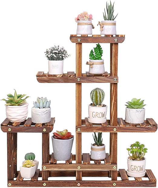 Amazon Unho フラワースタンド 木製 ガーデンラック 4段 棚 鉢スタンド 多肉植物 観葉植物 ラック コンパクト 花台 ベランダ 玄関 園芸ラック 屋外 室内 幅60 高さ61 かわいい 飾り棚 フラワースタンド 園芸ラック