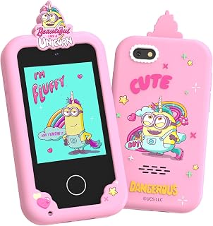 KOKODI Kids Smart Phone Toys, Minions Collab Birthday Gifts for 3 4 5 6 7 8 Year Old Boys, Touchscreen HD Digital Dual Video Camera, Preschool Learning Toy for Kids 3-5 Travel Trip Activity (Pink)