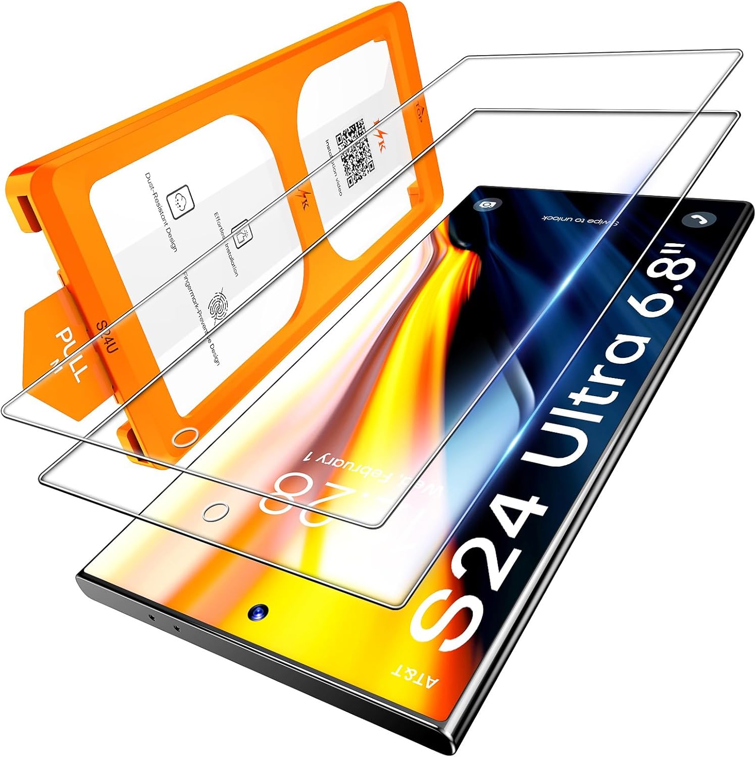 LϟK 2Pack for Samsung Galaxy S24 Ultra Screen Protector Tempered Glass [Mil-Grade Shatterproof] Dusting-Install Frame 0 Bubbles Drop-Proof HD Film for S24 Ultra 6.8"