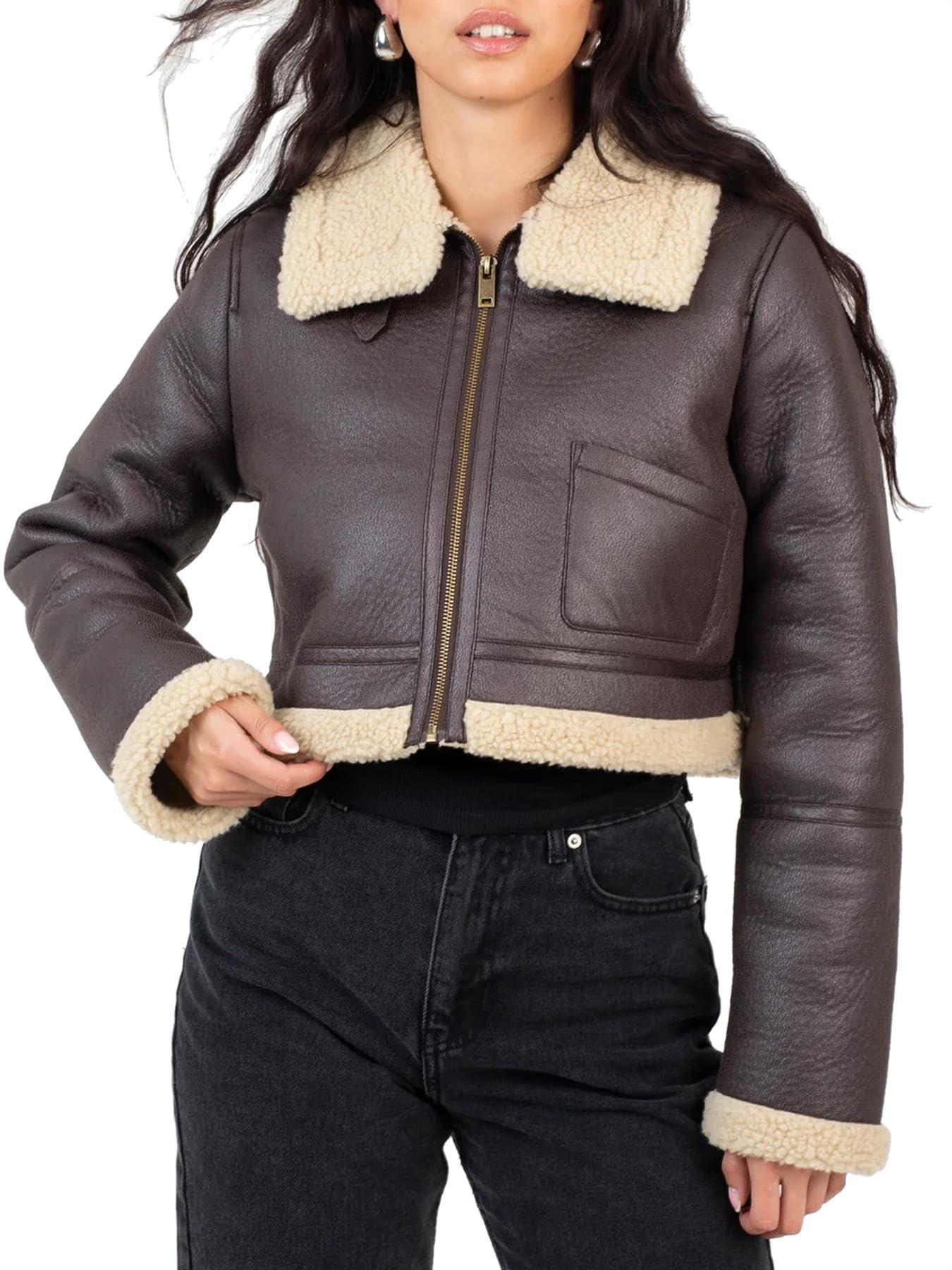 SS7 Womens Shearling Lined Aviator Jacket