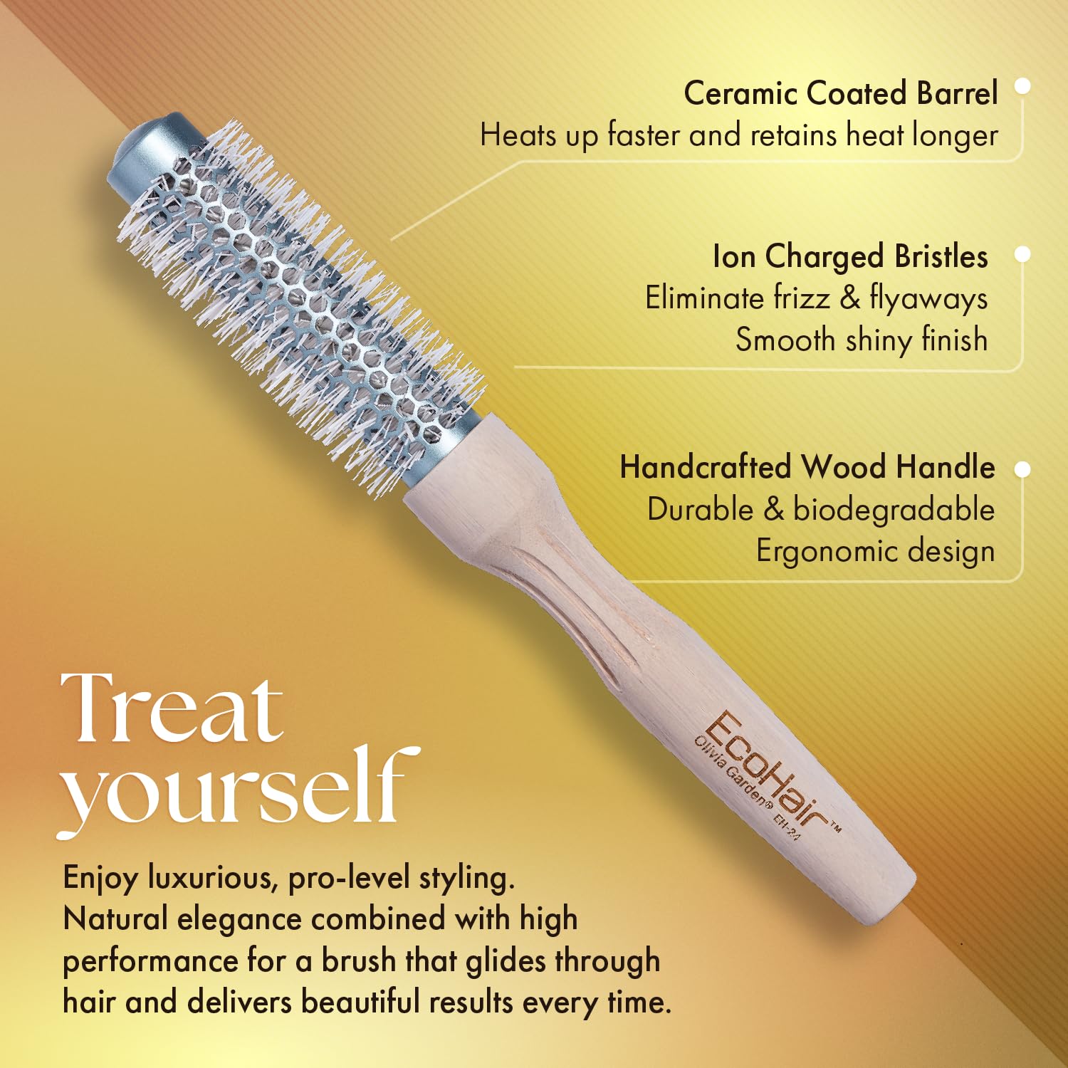 Olivia Garden EcoHair Thermal Bamboo Round Hair Brush - Not Electrical - Ceramic Blowout Brush for Normal to Thick Hair