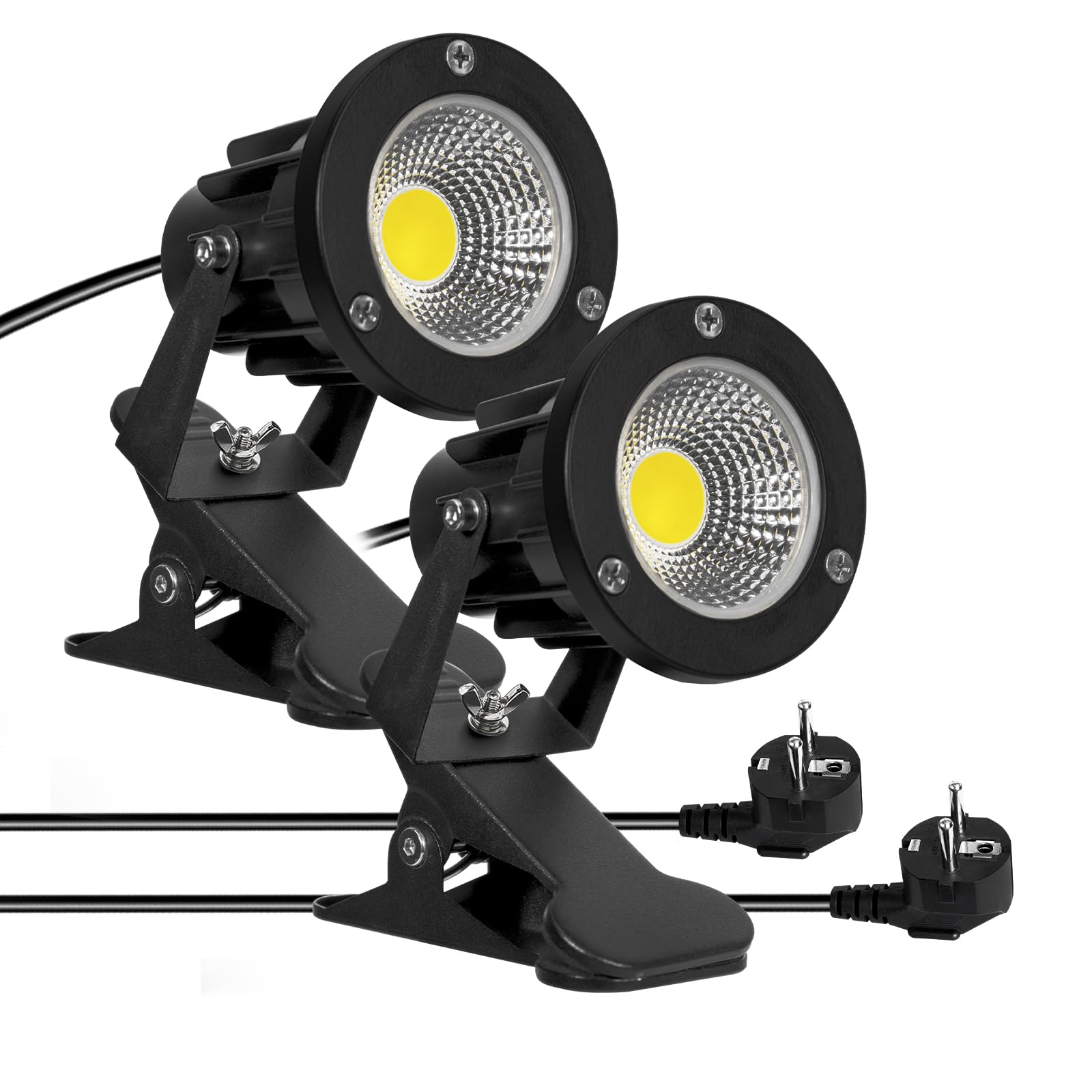 Milpoel COB LED Strahler mit Klemme, 7W, 3m Kabel, IP65 Wasserdicht, Außen- & Innenbeleuchtung (Kaltweiß, 2)