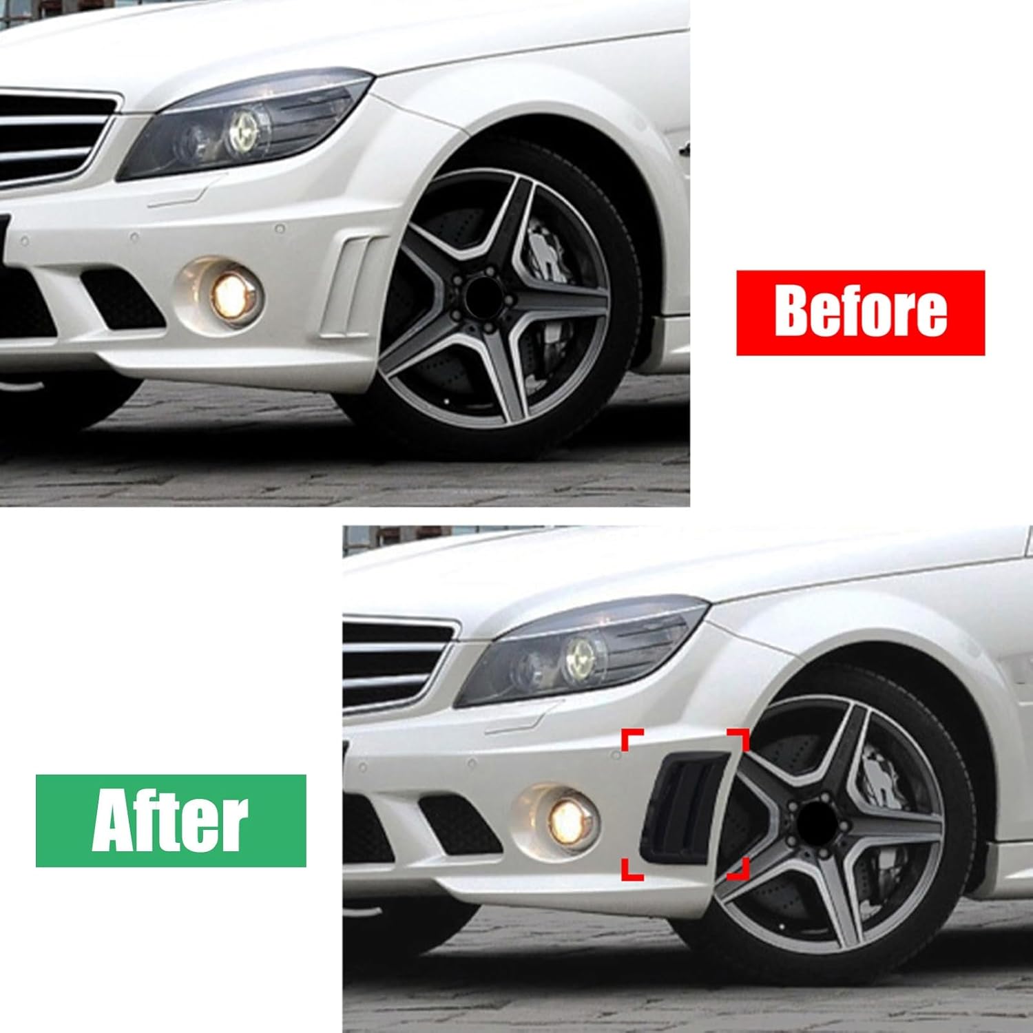 Gloss Black Front Bumper Side Air Vent Trim Fender Vent Cover Compatible with Benz W204 S204 C63 AMG 2007-2010
