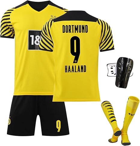 Amazon Co Jp ジャージ サッカーユニフォーム大人と子供 ハーランド Haaland 9 ドルトムンド21 22ホームフットボール ユニフォーム ユニセックス 誕生日贈り物 上下セット サッカークラブユニフォーム 靴下とサッカー保護具 Size 26 服 ファッション小物
