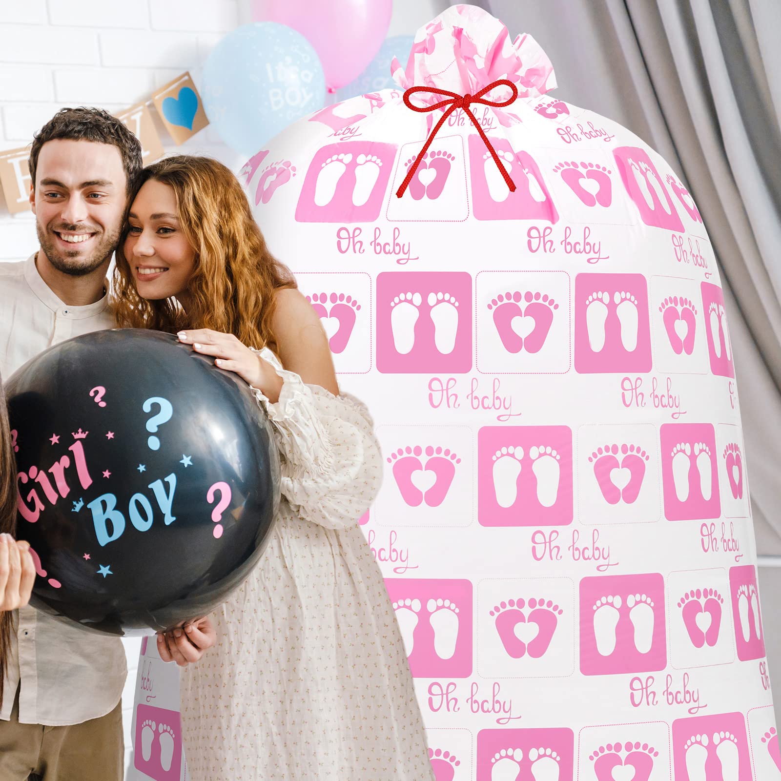 Yingzhao 2 Pcs 80 STF9 X 60 Inch Jumbo Bike Gift Bags Extra Large Pink Floral Plastic Present Mother Day Sack Birthday Wedding Baby Shower Party