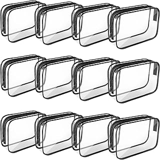 FVIEXE 12PCS Clear Makeup Bags, Clear Cosmetic Bags with Zipper TSA Approved Clear PVC Travel Bags for Toiletries Cosmetics Quart Size Bag Organizer Pouch for Women, Vacation, Bathroom and Organizing
