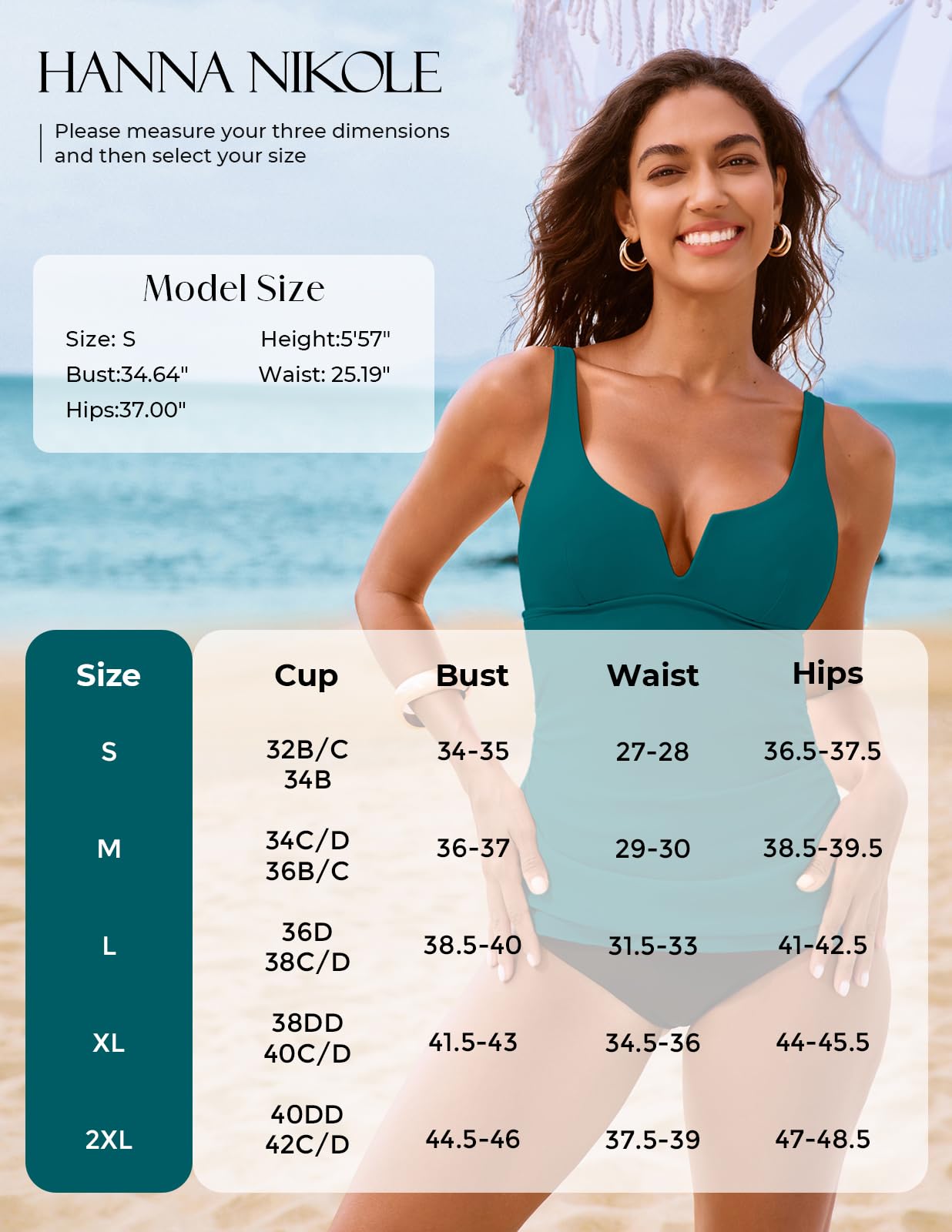 Hanna Nikole Tankini top dla kobiet, wyszczuplający brzuch, top z fiszbinami, sportowy top dla kobiet (tylko tankini)