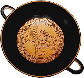 Black figure Pottery Eye Kylix 20cm,Owl in the middle