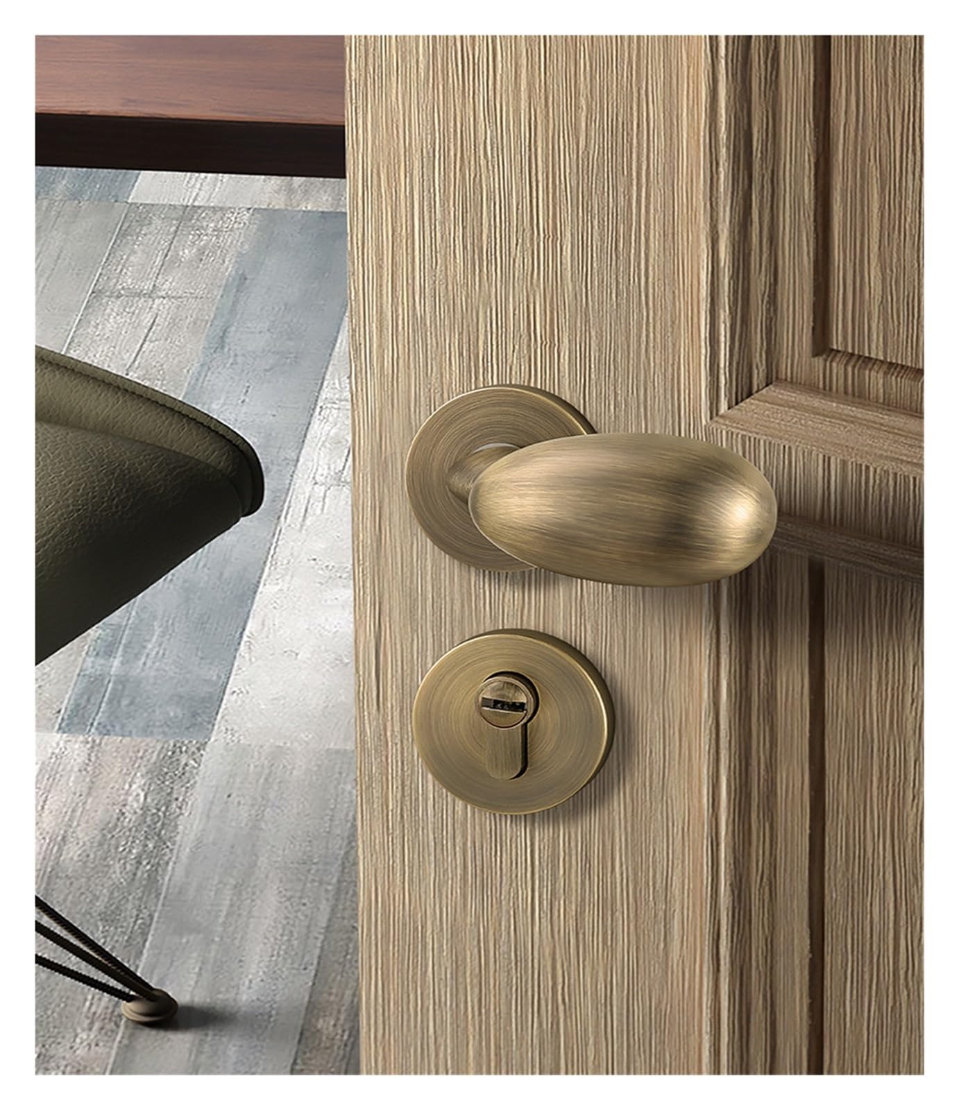 Serrure de porte nordique luxe or et noir fendu pour chambre