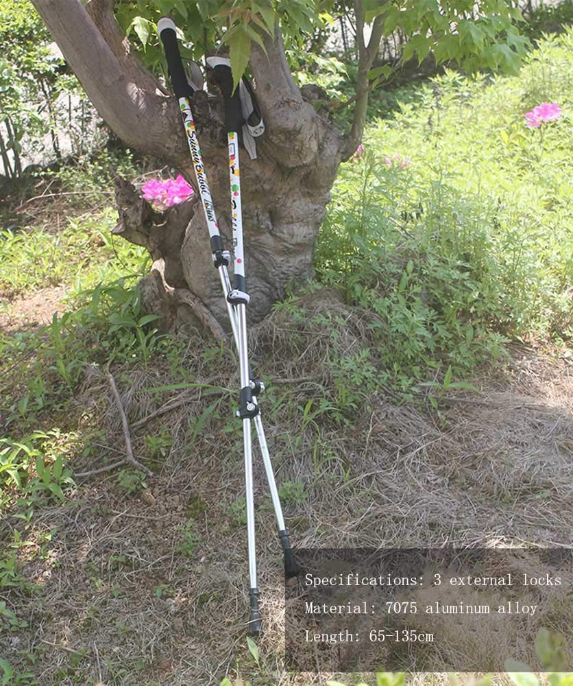 Kije trekkingowe ultralekkie 7075 stop aluminium, trzyczęściowe teleskopowe laski, z metalowymi zamkami do wędrówek i wspinaczki, białe