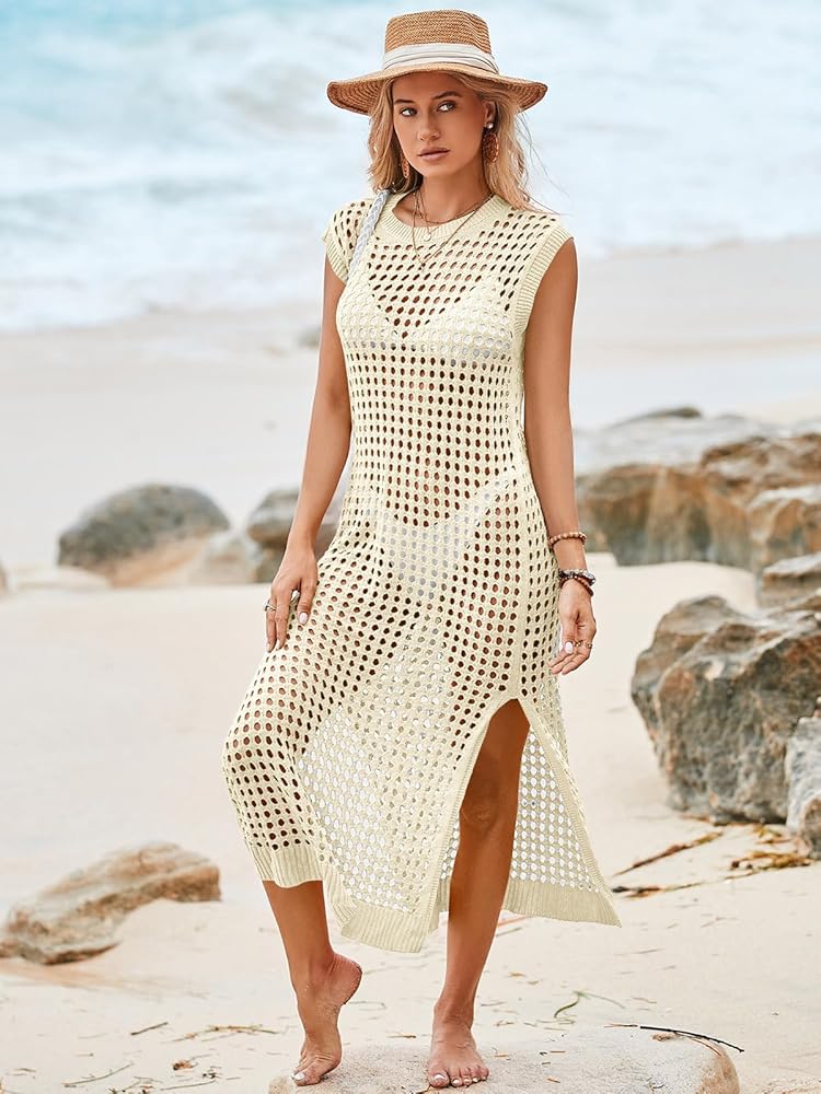 Saodimallsu Womens Crochet Swimsuit Coverup Hollow Out Knit