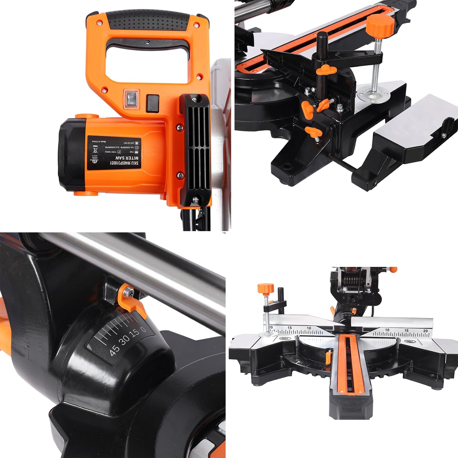 10-Inch Single Bevel Double Speed Sliding with Laser and Extension Table, 15-Amp 48T Blade, 0-45° Bevel,15Amp Miter Saw,3.5x13in Cutting Capacity, ETL certificate (Black+Orange)