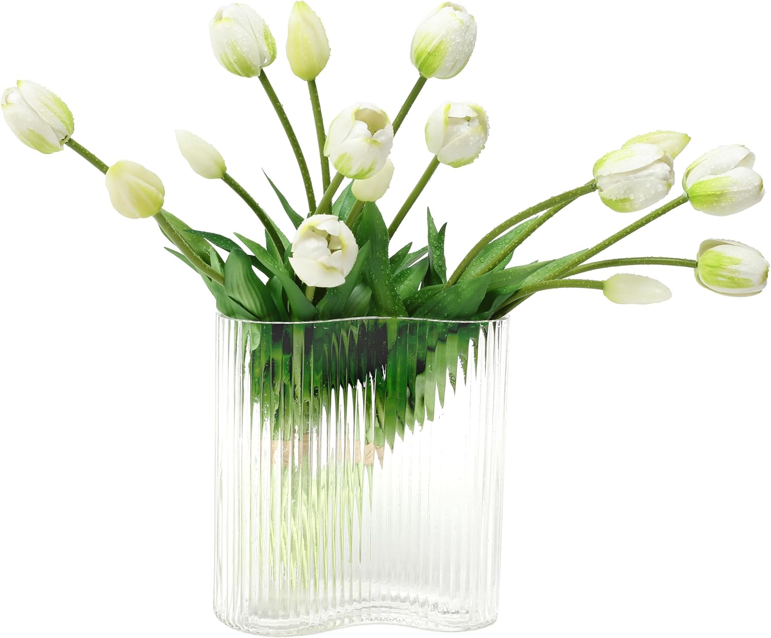 Artificial Tulips Flowers (15pcs, White), Real Touch Latex Bouquet for Home, Wedding, Table Centerpiece and Party Events Decoration, DIY Fake Floral Arrangements (Vase not Included)