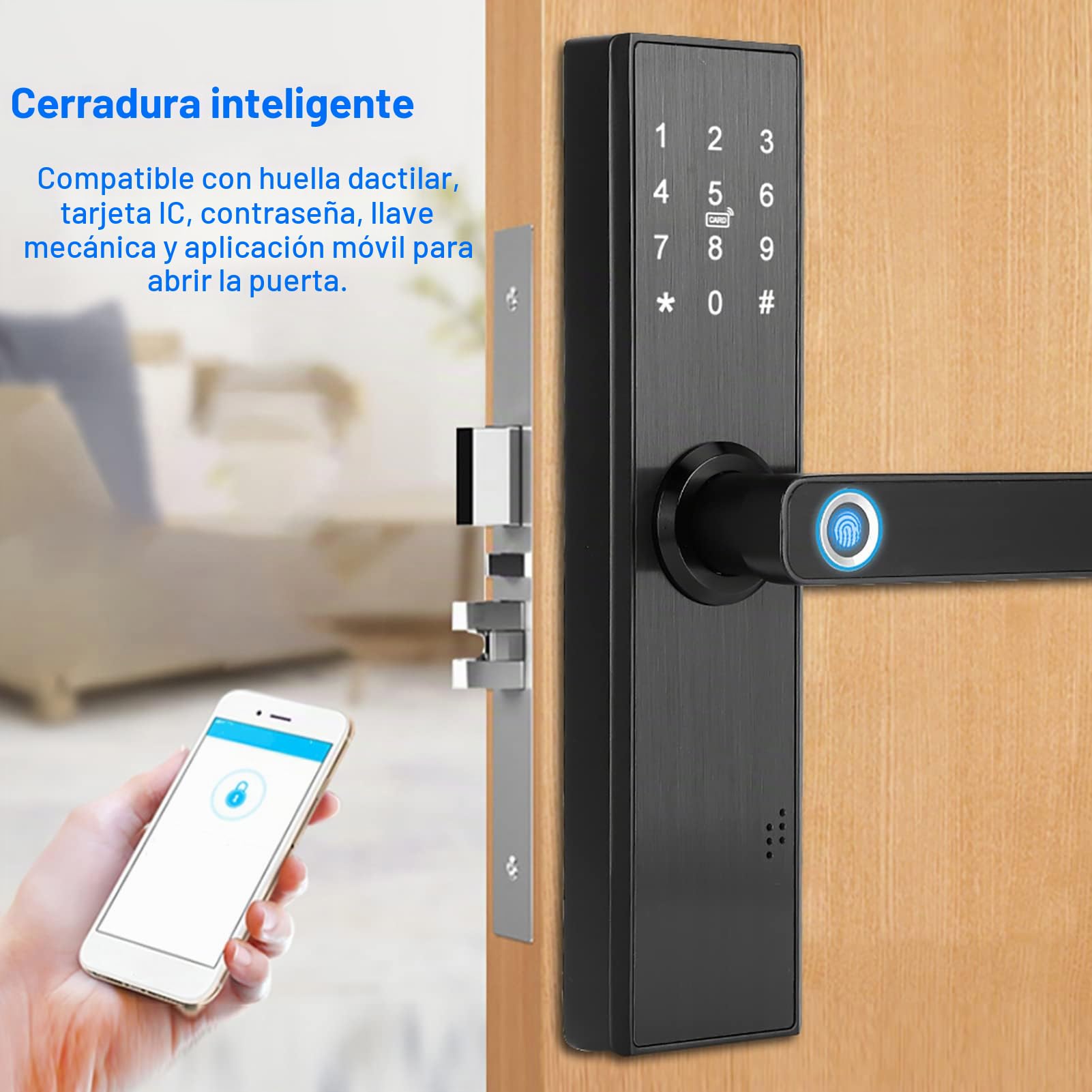 Cerradura de puerta de huellas dactilares, cerradura electrónica inteligente WiFi, cerradura de puerta de entrada inteligente con huella digital y cerradura de puerta
