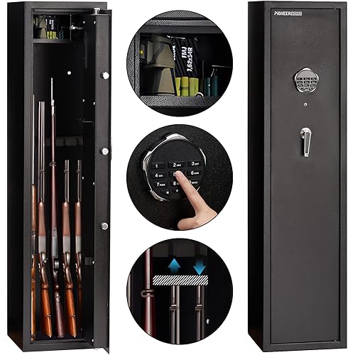 4-5 Gun Safes for Rifles and Pistols, Quick Access Rifle Safe Gun Cabinet with Removable Shelf, Pistol Lock Box, and Keypad, for Home Office
