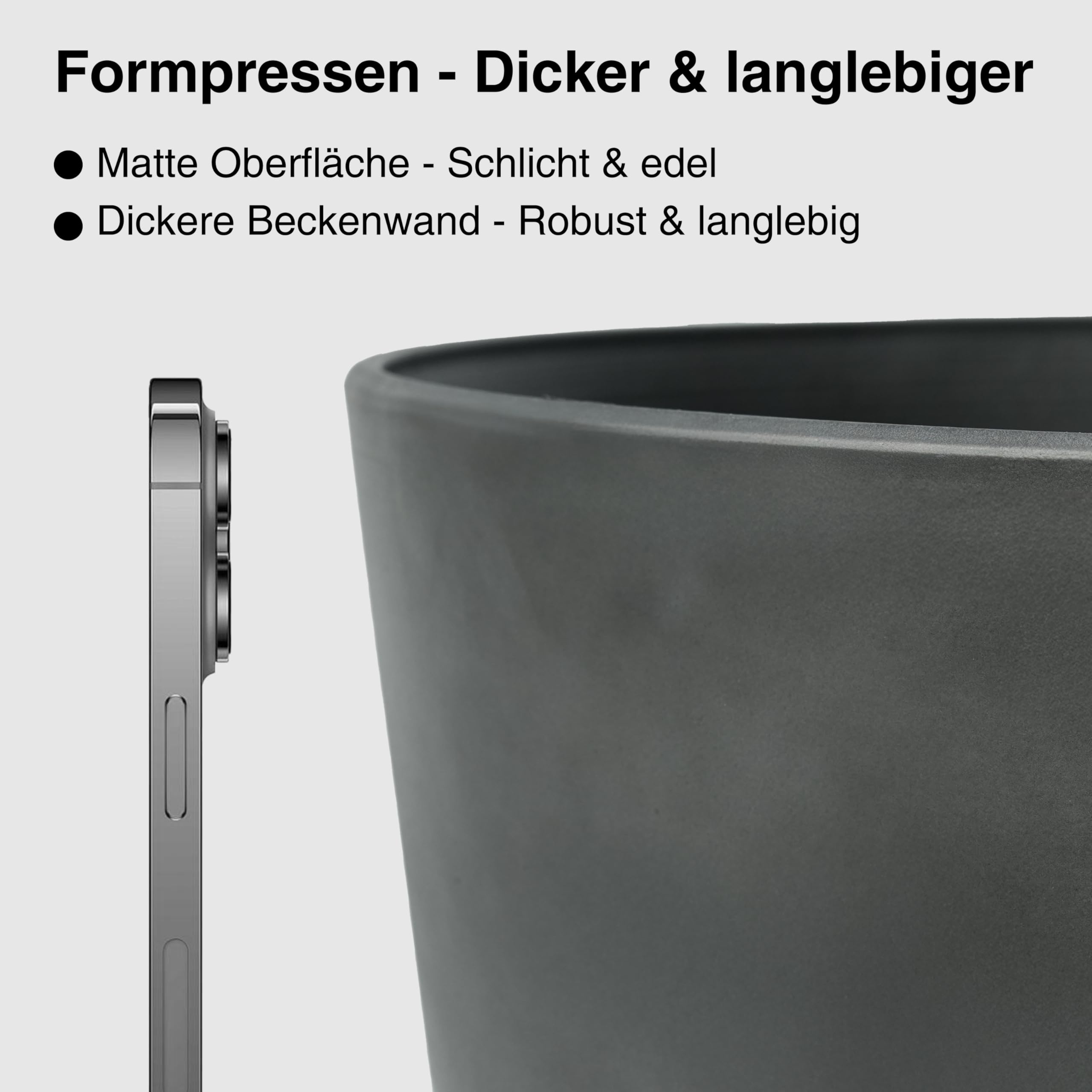 Zedelmaier 2er-Set Blumentöpfe Outdoor, wetterfest, 34,5 cm, Steingrau | Dickwandige Übertöpfe, stabil & standfest, matte Betonoptik, Blumentopf außen für Balkon, Terrasse, Garten & Hauseingang