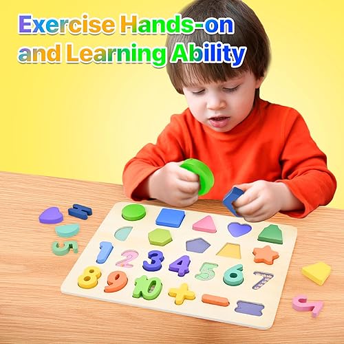 Miniatura 5 de CHESLICR Rompecabezas de números de madera para niños pequeños de 1, 2, 3, 4 y 5 años, juguetes de bloques de números del alfabeto de aprendizaje