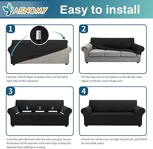 Miniatura 6 de Asnomy  Fundas de sofá para sofá de 3 cojines, impermeables, elásticas, fundas protectoras contra mascotas, fundas para muebles contra perros y