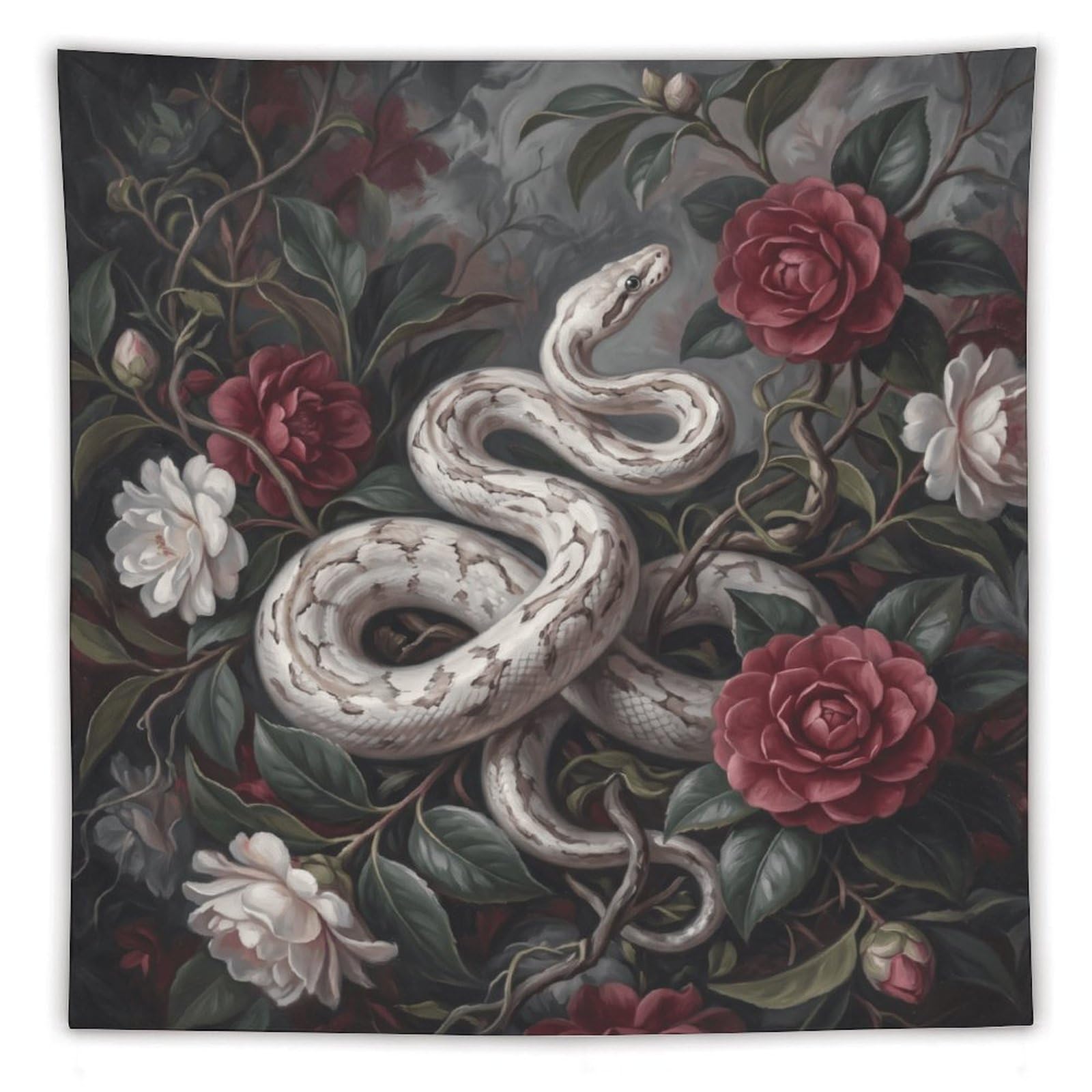 H3B8U2Y5 White Snake Dark Roses Wall Tapestry, Oil Painting, Reading Corner