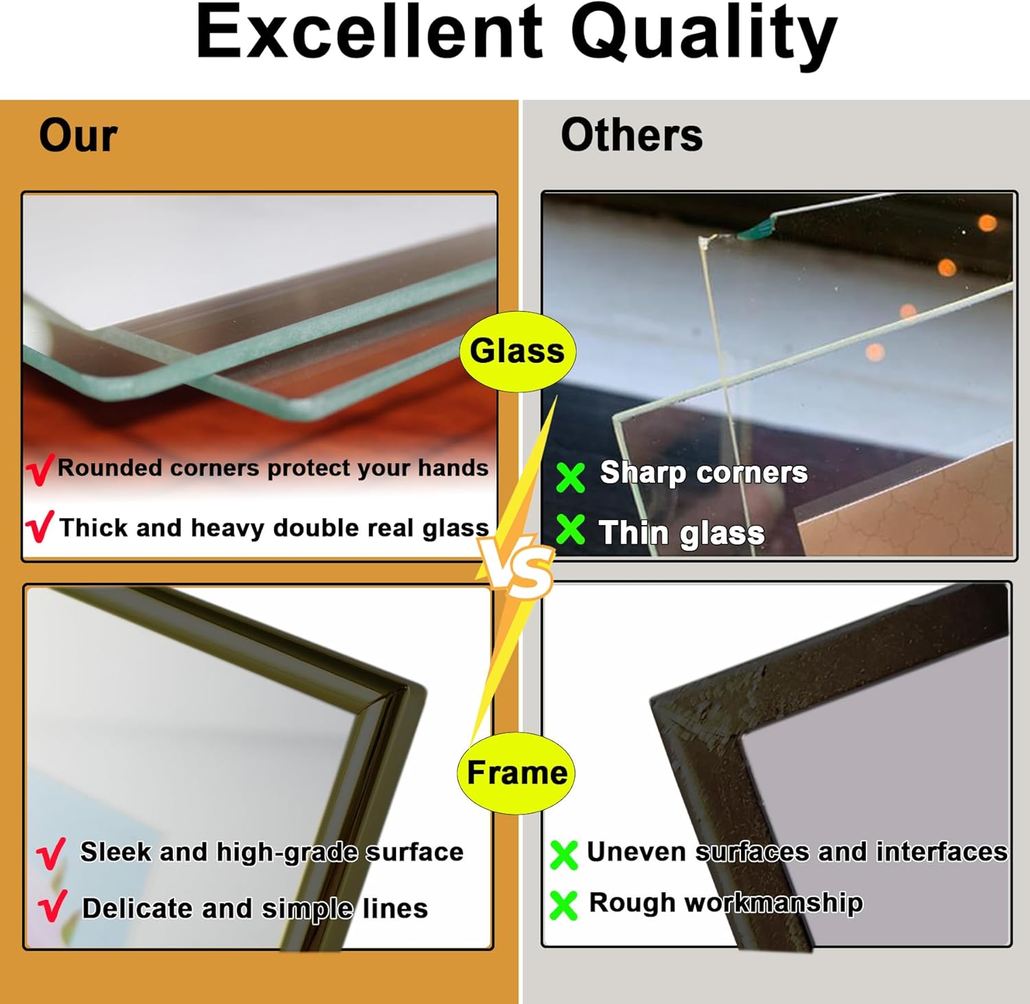 8x10 Picture Frame set of 2 (Black, Horizonta + Vertical) for 5x7 6x8 with Floating Effect, for 8 x 10 without Floating, Double Real Glass Photo Frames Only for Tabletop