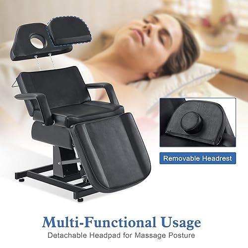 Miniatura 5 de BarberPub Cama facial totalmente eléctrica con 3 motores para esteticista, silla de tatuaje eléctrica para cliente, cama facial para esteticista,