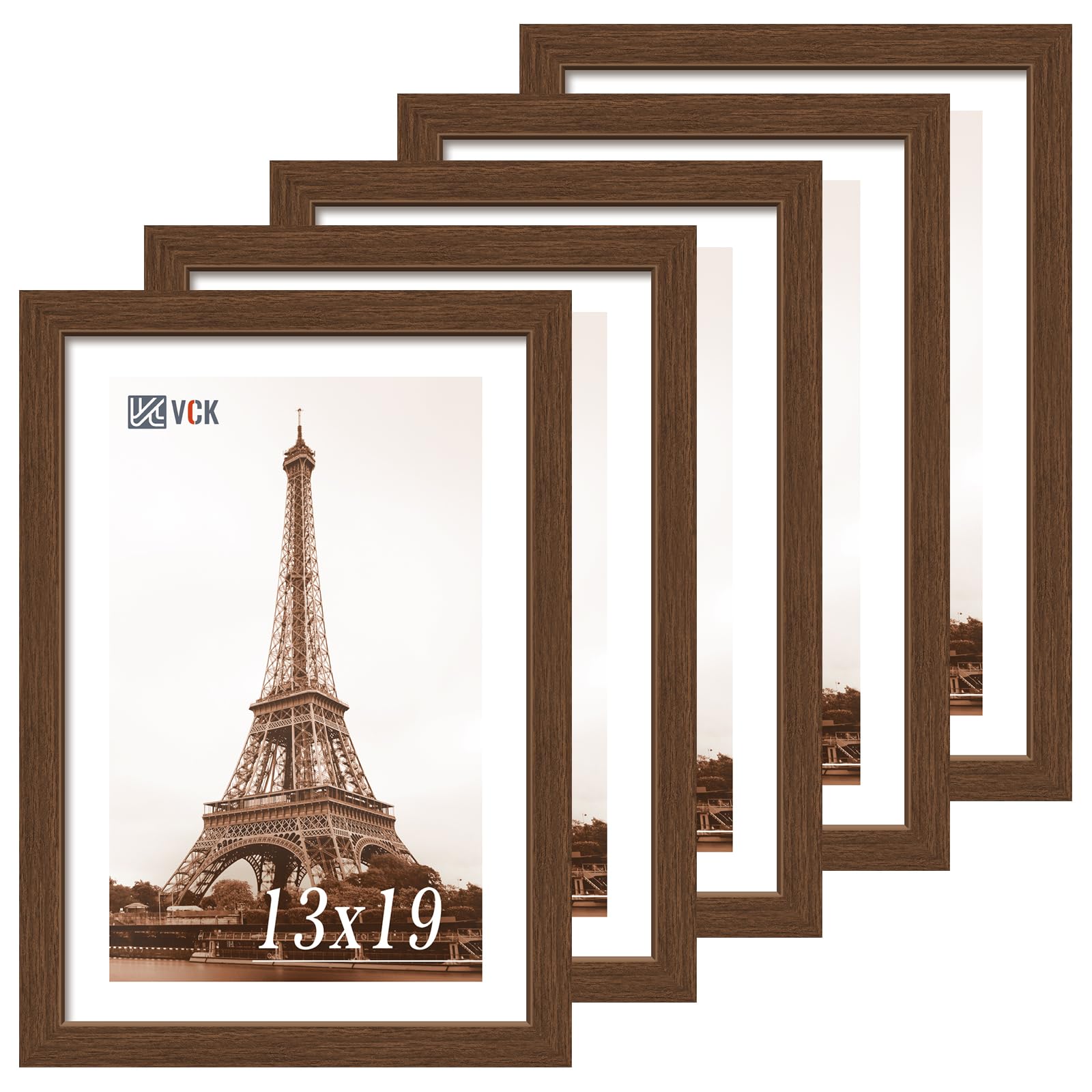 VCK 13x19 Frame Set of 5 - Brown, Wood Picture Frame with Exclusive Wood Grain, Wall Gallery Frame