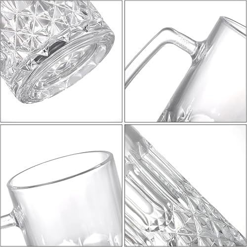 Miniatura 3 de Frcctre Paquete de 6 tazas de cerveza de vidrio de 16 onzas vasos de cerveza grandes con asa y pajitas de acero inoxidable vasos de cristal sin