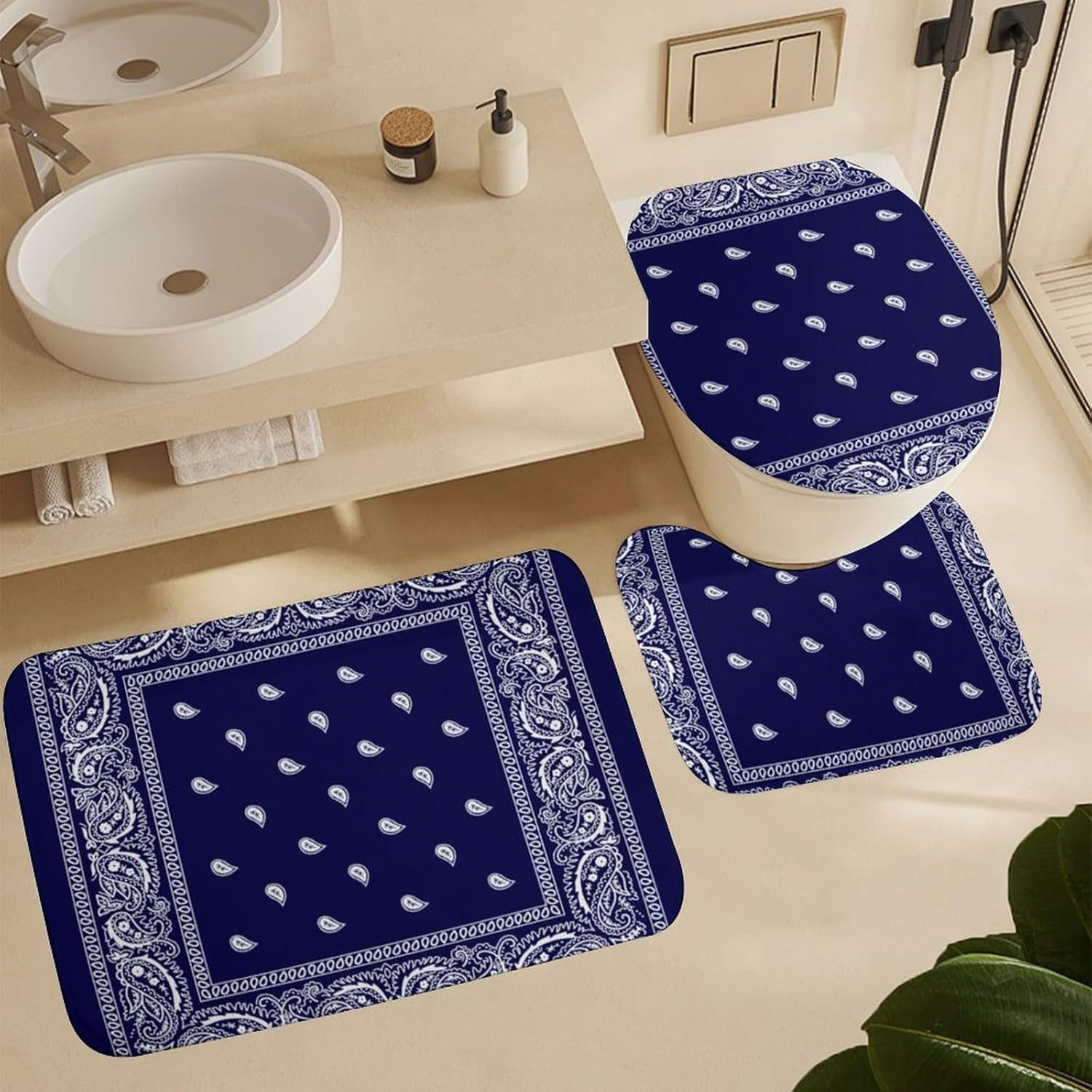 Bandana True Blue Easy to Clean Anti Slip and Non Absorbent Floor Mat Three Piece Set 15.7"x23.6"