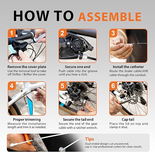 Miniatura 7 de Kit universal de cables de bicicleta  Cables de cambio de freno y cambio con carcasa, tapas de extremo y juntas tóricas, compatible con reparación