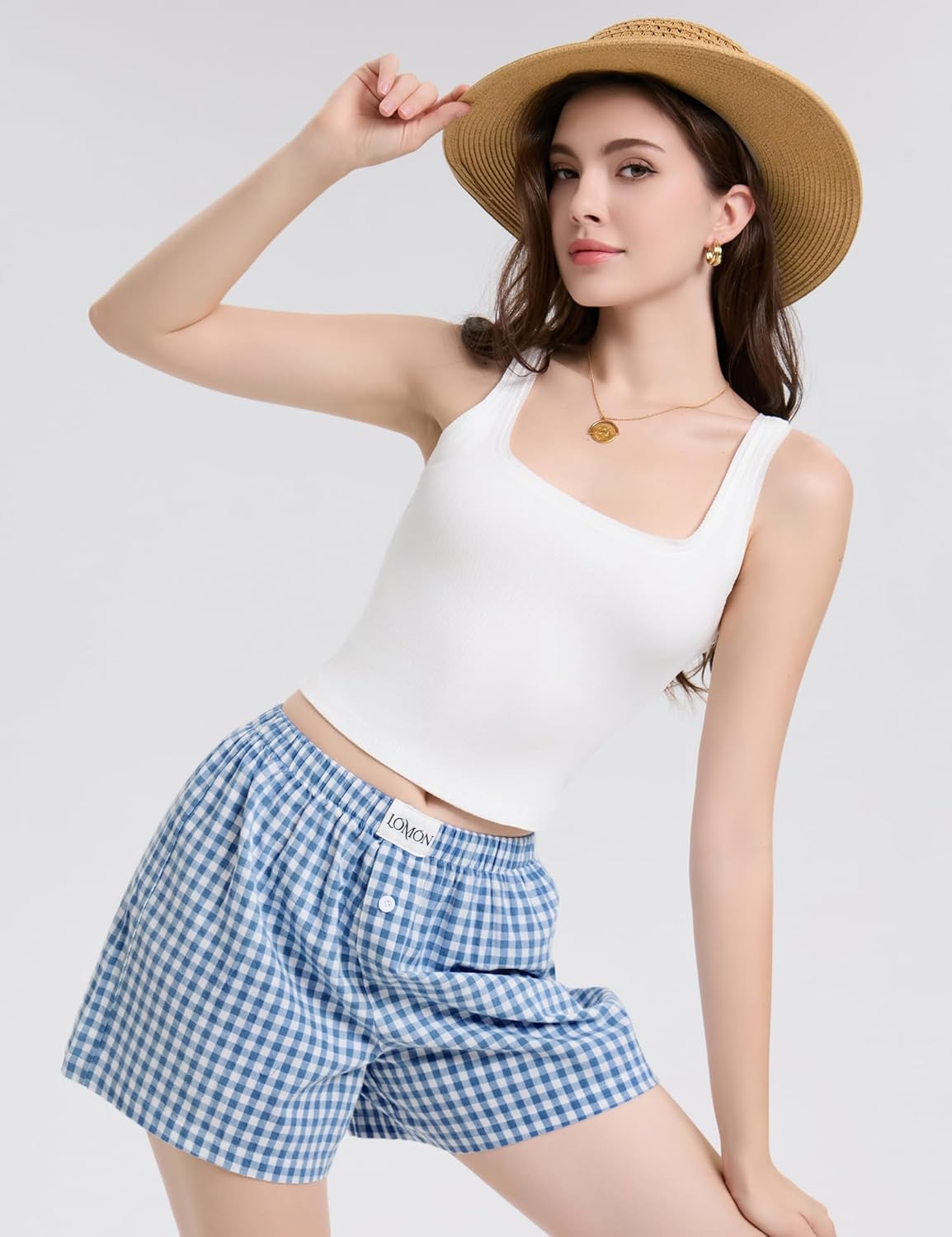 Lomon Womens Boxer Shorts Casual Summer Pajama Lounge Sleep Pj Gingham Plaid Shorts Y2K Beach Bottoms - Image 6