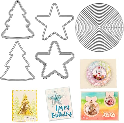BAOFALI Juego de 21 troqueles de círculo, estrella, árbol de Navidad para manualidades, artes, troqueles de corte de metal para bricolaje, álbumes