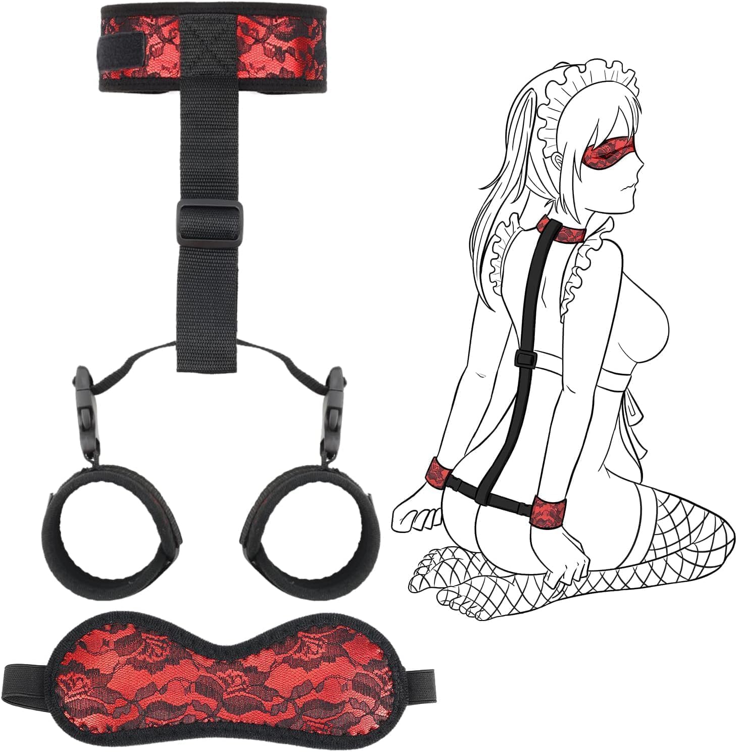 2026 Upgraded Neck to Wrist Bondage Restraints Set Leg Spreader Bar Sex Bondage Furniture Set Bondage Kit for Women Sex Rope Hand Ties for Adult Play Handcuff Set Sweater J8Y6 Red