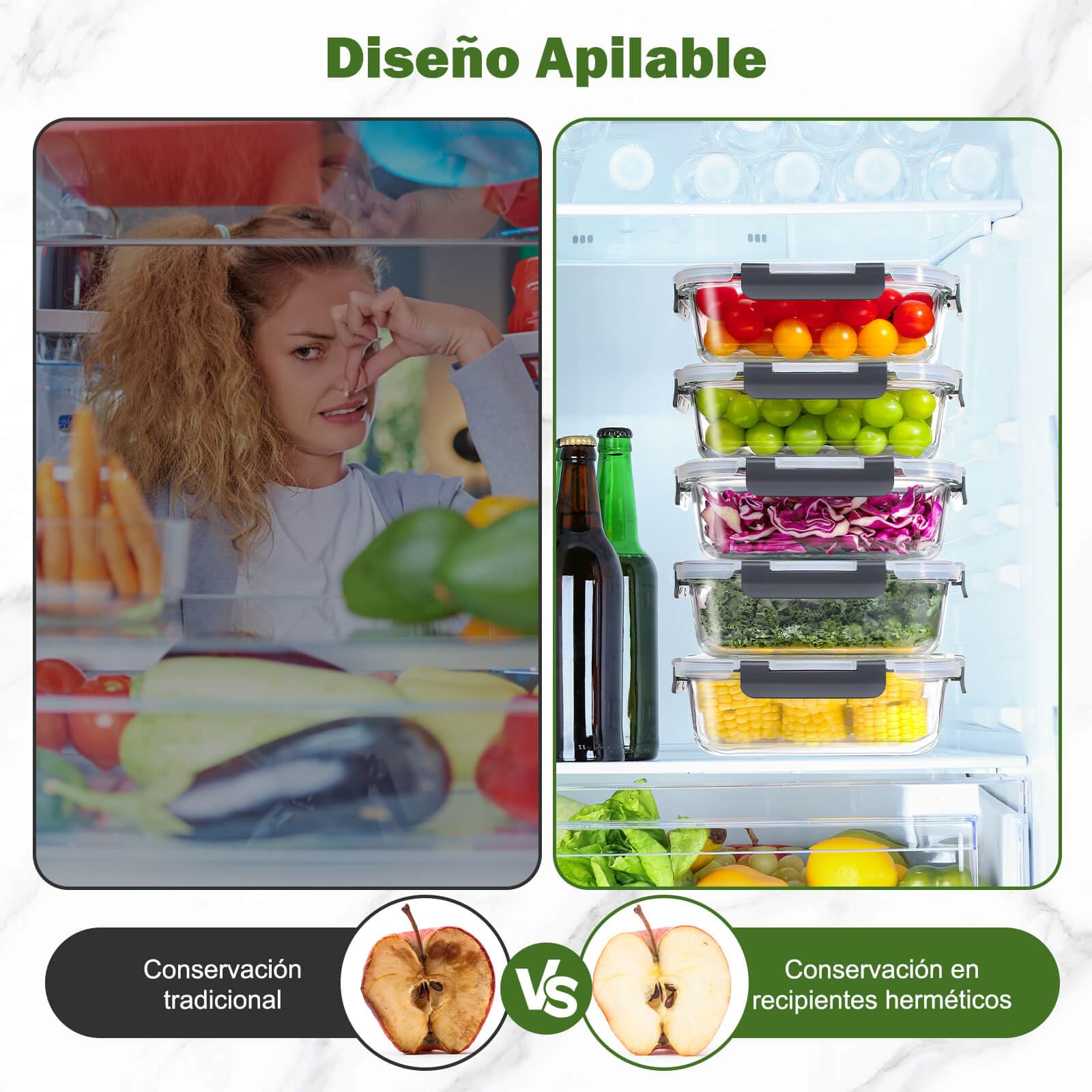 YASHE 12 Piezas Recipientes de Vidrio con Tapas Herméticas, Reutilizables, Apto para Microondas, Horno, Congelador y Lavavajillas - Sin BPA Fiambrera Cristal, Ideal para Conservación de Alimentos