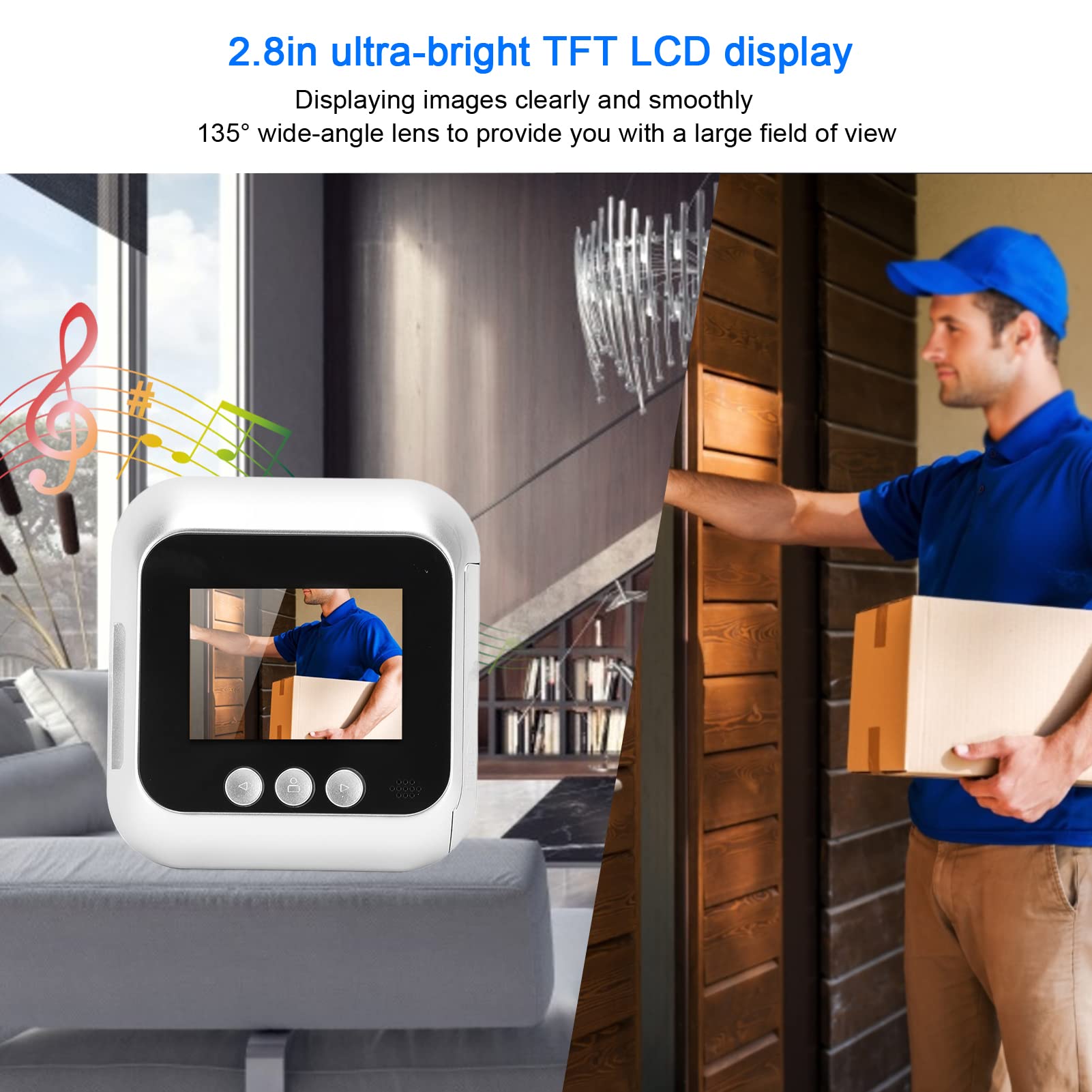 Sorandy 2,8 "LCD-Bildschirm Digitaler Türspion Viewer 135 Grad Digitaler Türspion-Betrachter Türklingel-Schnappschuss, Nachtsicht, Video-Home-Security-System