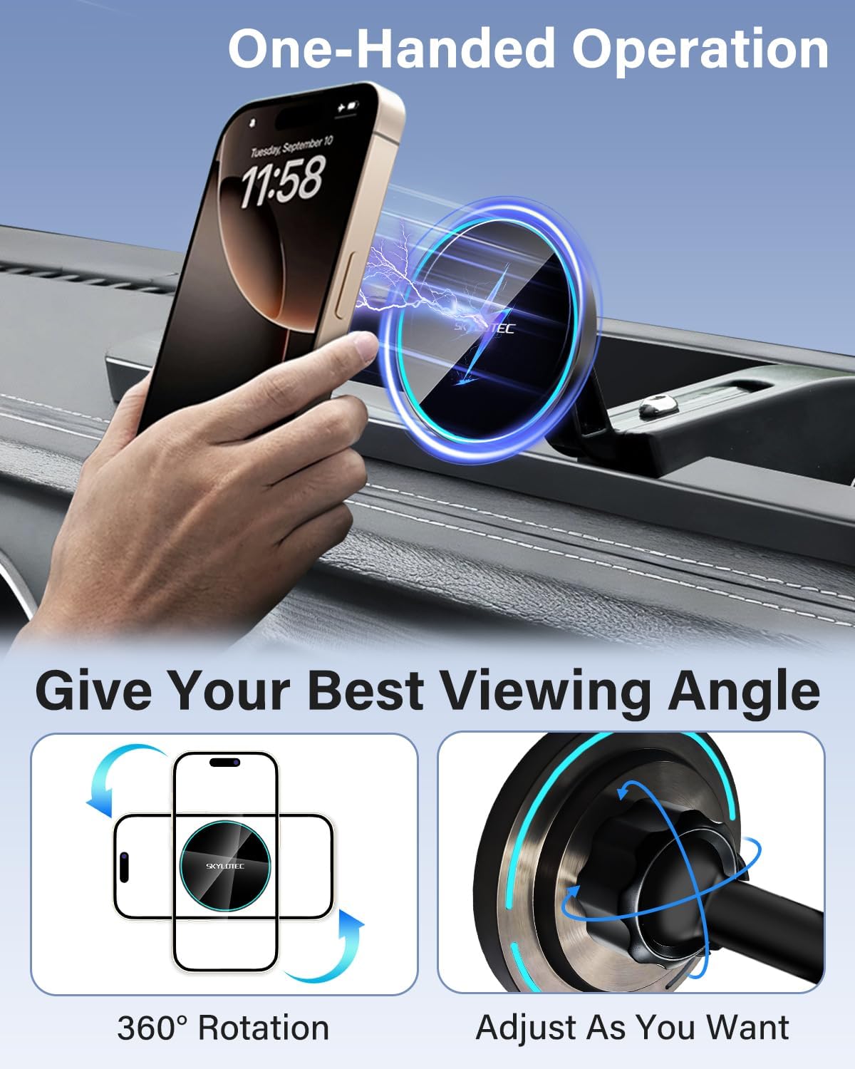 Phone Mount for Jeep Wrangler JL JLU 2018-2023/Gladiator JT 2020-2023 Accessories Magnetic Phone Holder for MagSafe, Magnets Fast Wireless Charger Dashboard Mount Dash Tray (Only for 4X4, Not for 4XE)