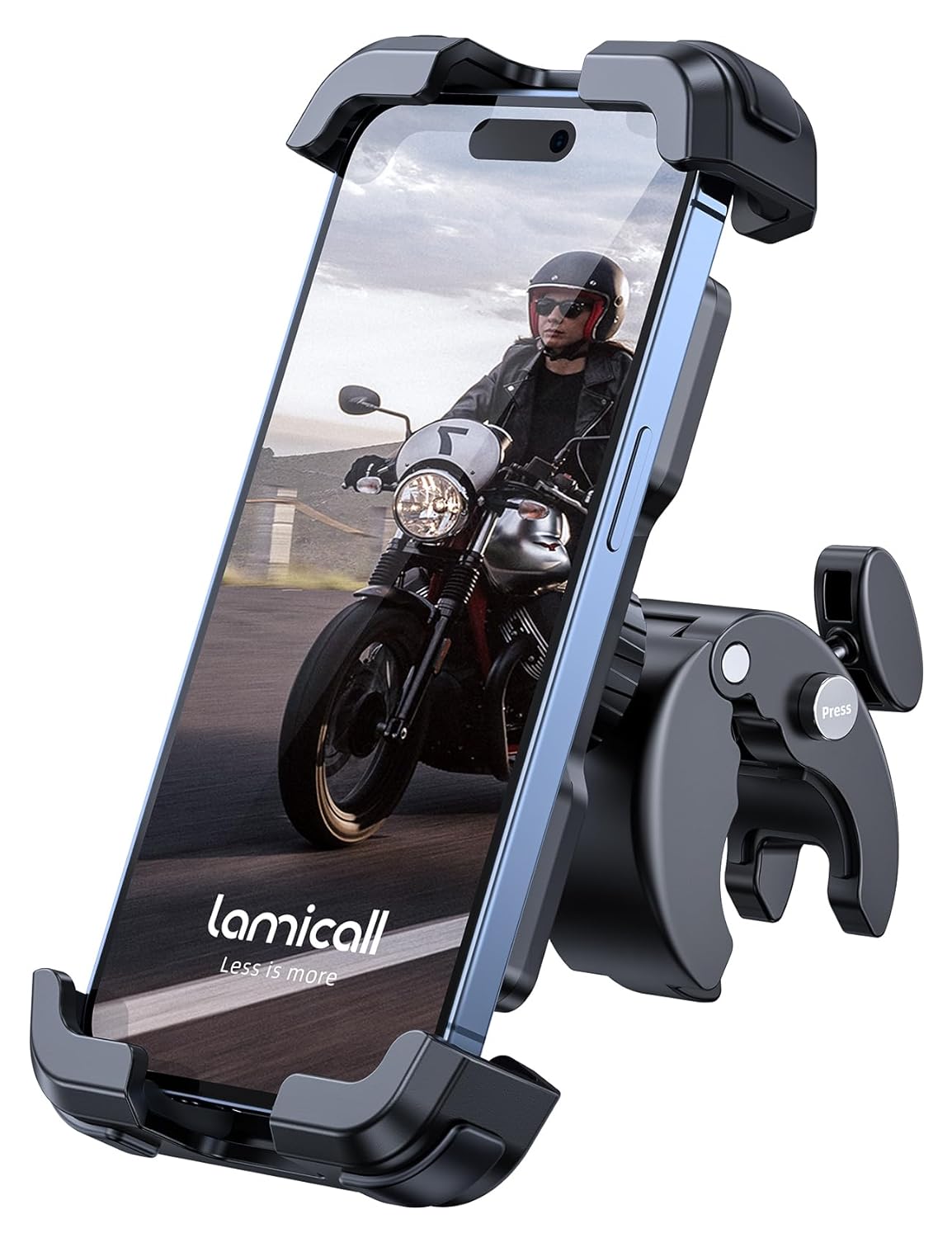 Lamicall Motorcycle Phone Mount Bike Phone Holder - Metal Lock Upgrade Quick Install Handlebar Clip for Bicycle Scooter