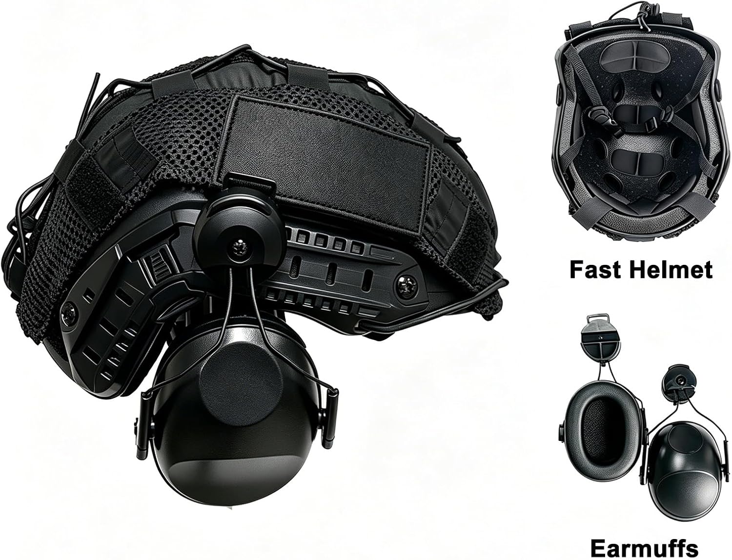 Fast Helmet with Rail-Mounted Ear Covers,Hook & Loop Panel,Outdoor Training Costume Accessory, Durable Lightweight Gear