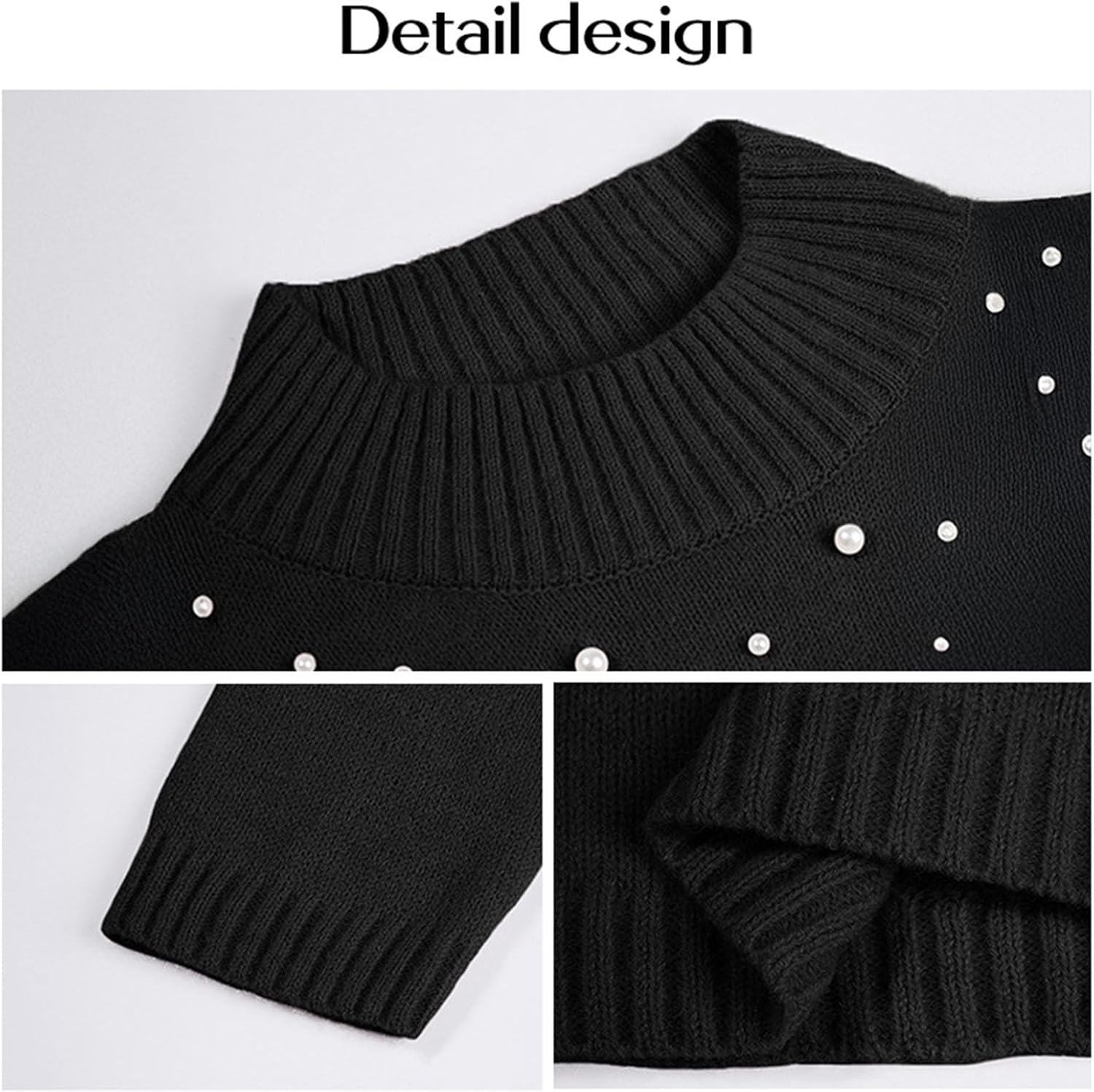 Women's Turtleneck Sweater Dress with Pearl Decoration, Long Sleeve Bodycon Knit Dress, Elegant Knit Slim Sweater - Image 6
