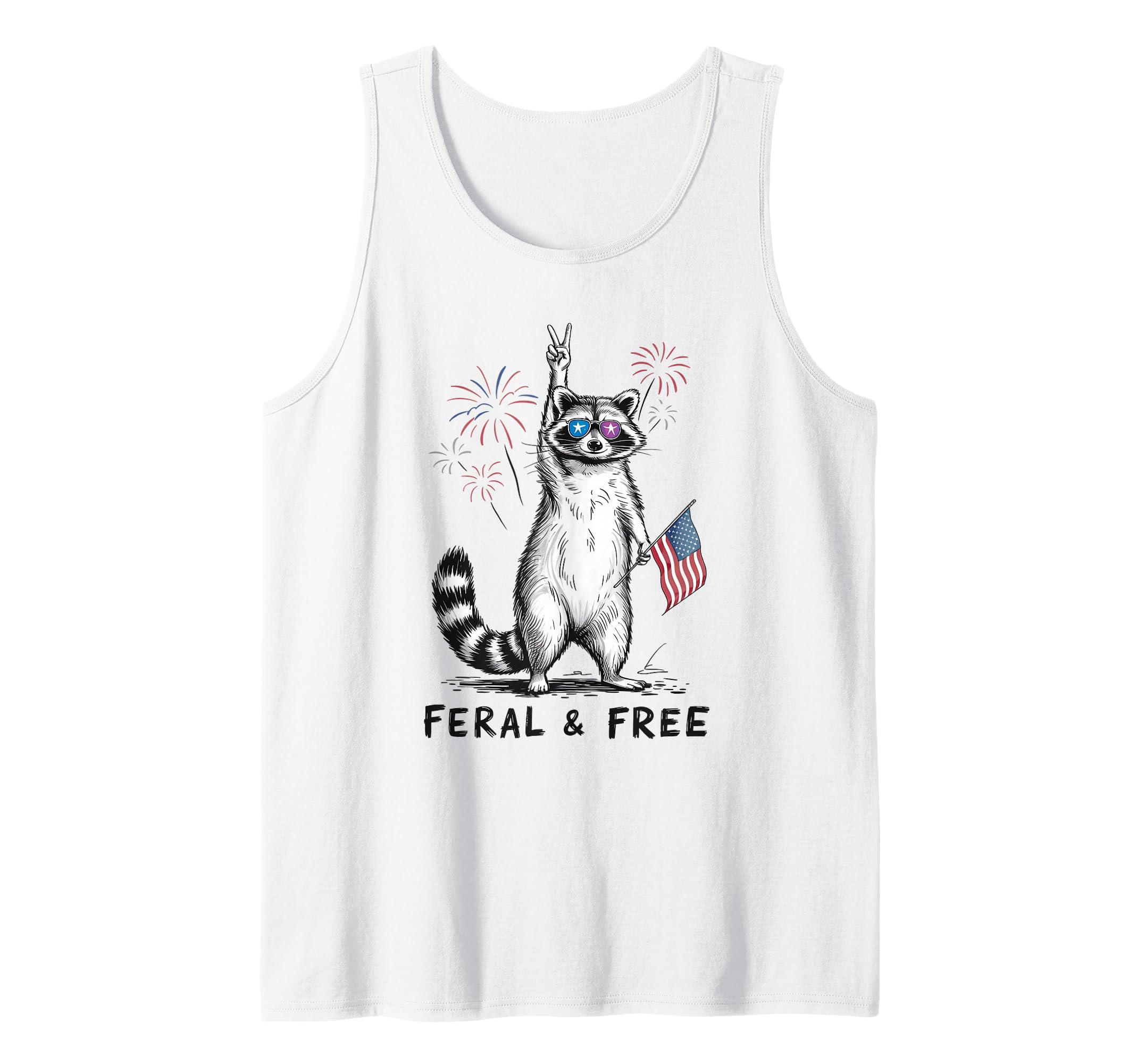 Feral and Free Raccoon 4th of July USA American Pride Tank Top